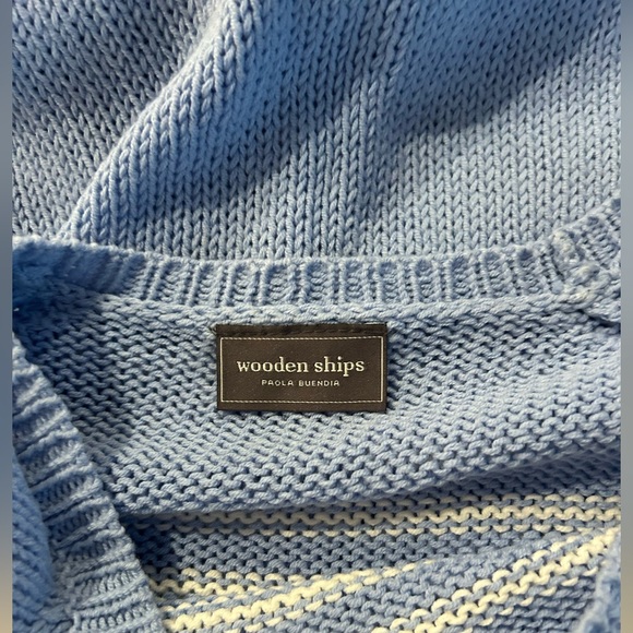 Wooden Ships Powder Blue Breton Striped Crew Cotton Sweater - Picture 4 of 9